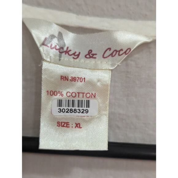 Ivory gauzy cotton peasant style blouse w/lace detailing by Lucky & Coco, XL - Picture 2 of 7